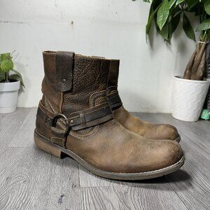 Roan Bed Stu Boots Distressed Leather Harness Buckle Zipper Rubber Sole Men 10.5
